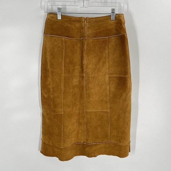 Wilsons Leather Brown A Line Midi Skirt Pockets Sz 4 - Picture 4 of 5